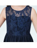 Navy Blue Lace Chiffon Simple Junior Bridesmaid Dress